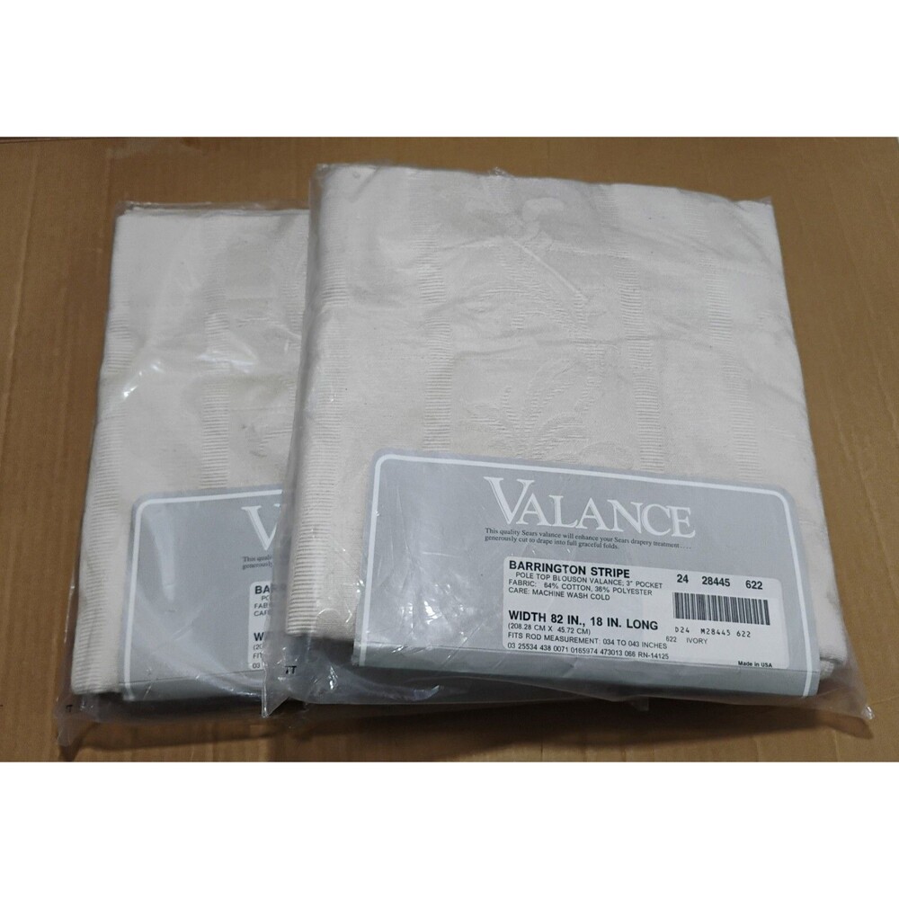 VTG SEARS 82x18 VALANCE LOT 2 BARRINGTON STRIPE IVORY BROCADE ROD POCKET  NEW
